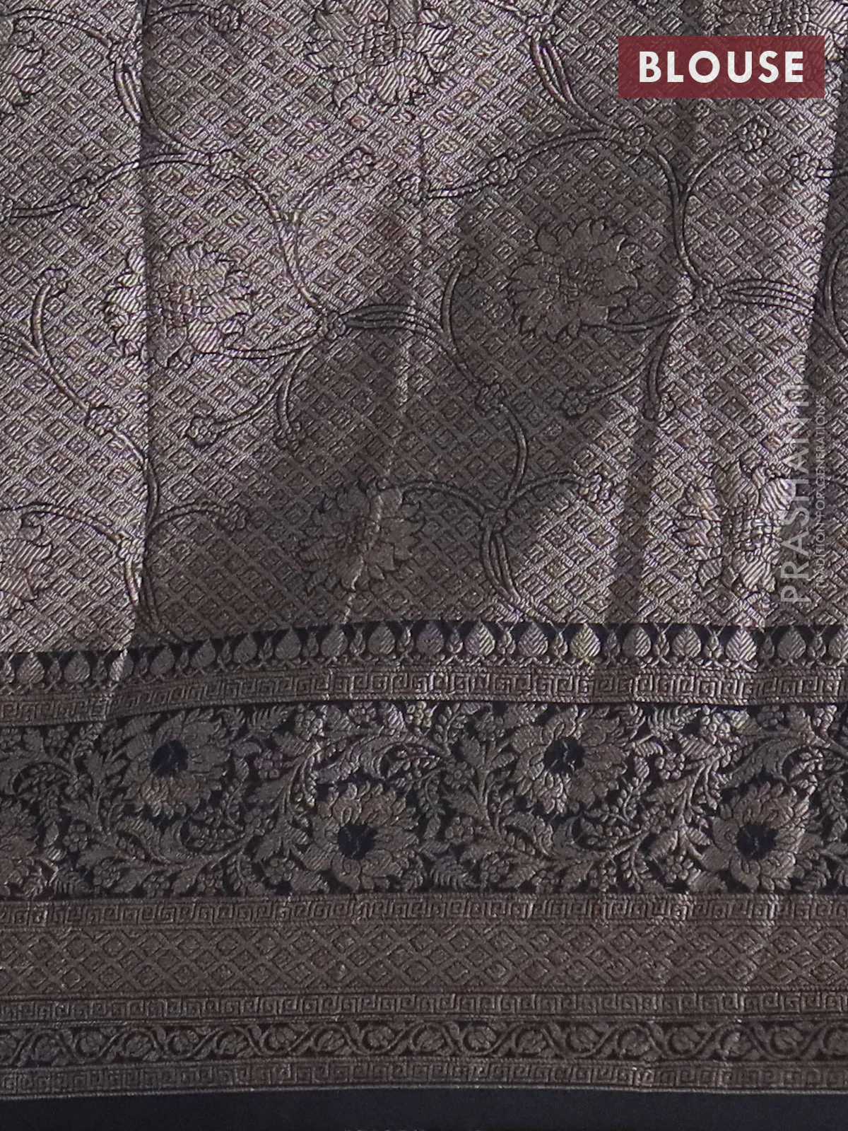 Banarasi semi chiniya saree black with allover thread & zari woven buttas and woven border - Image 4