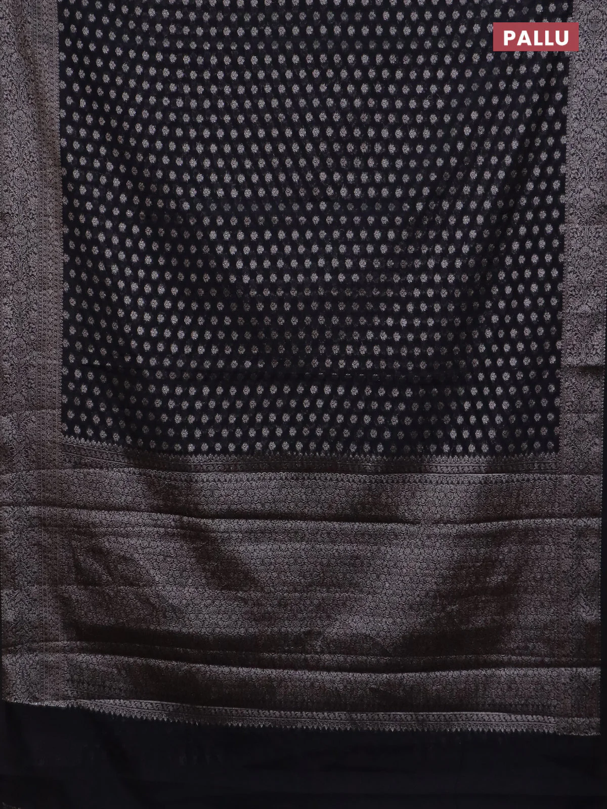 Banarasi semi chiniya saree black with allover thread & zari woven buttas and woven border - Image 3