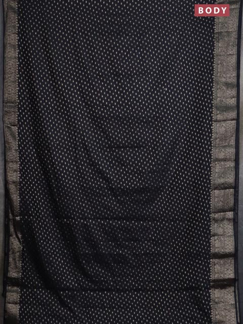 Banarasi semi chiniya saree black with allover thread & zari woven buttas and woven border - Image 2