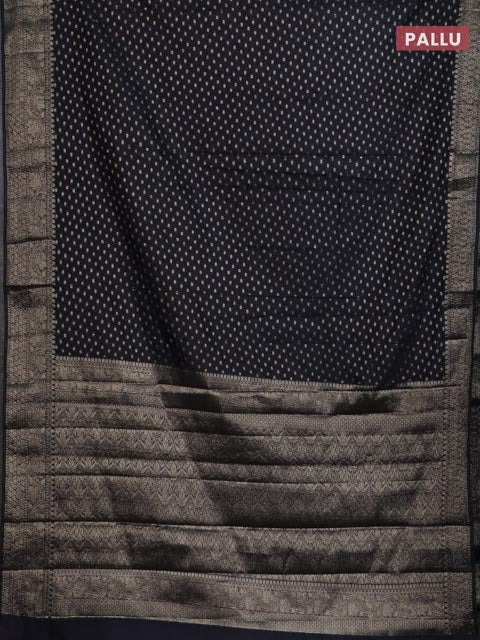 Banarasi semi chiniya saree black with allover thread & zari woven buttas and woven border - Image 3