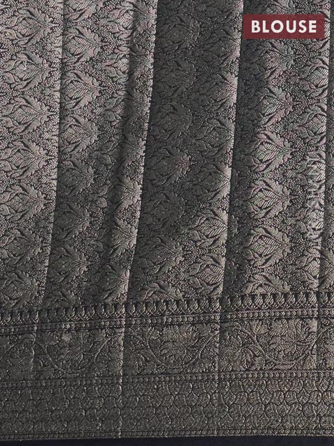 Banarasi semi chiniya saree black with allover thread & zari woven buttas and woven border - Image 4