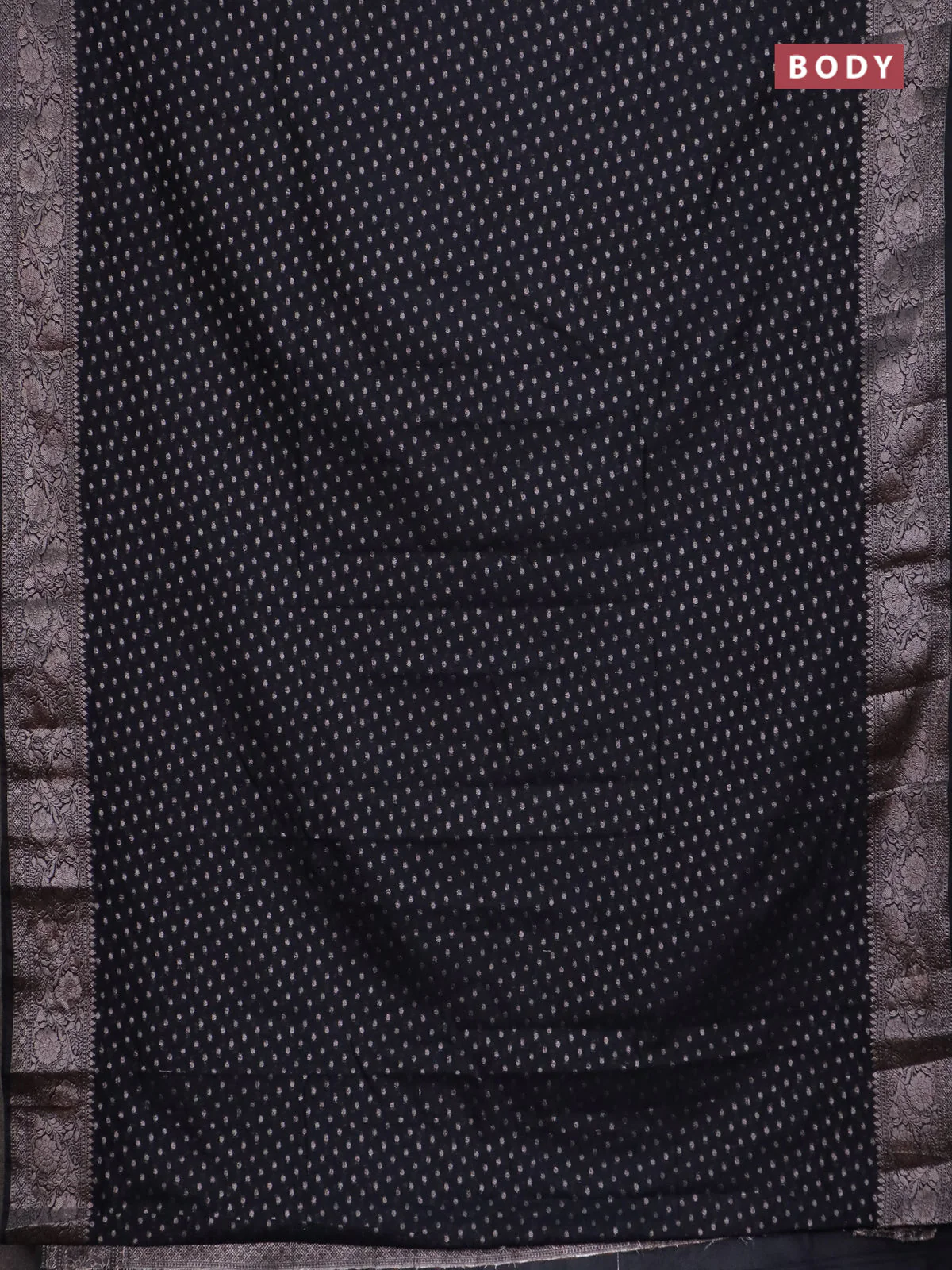 Banarasi semi chiniya saree black with allover thread & zari woven buttas and woven border - Image 2
