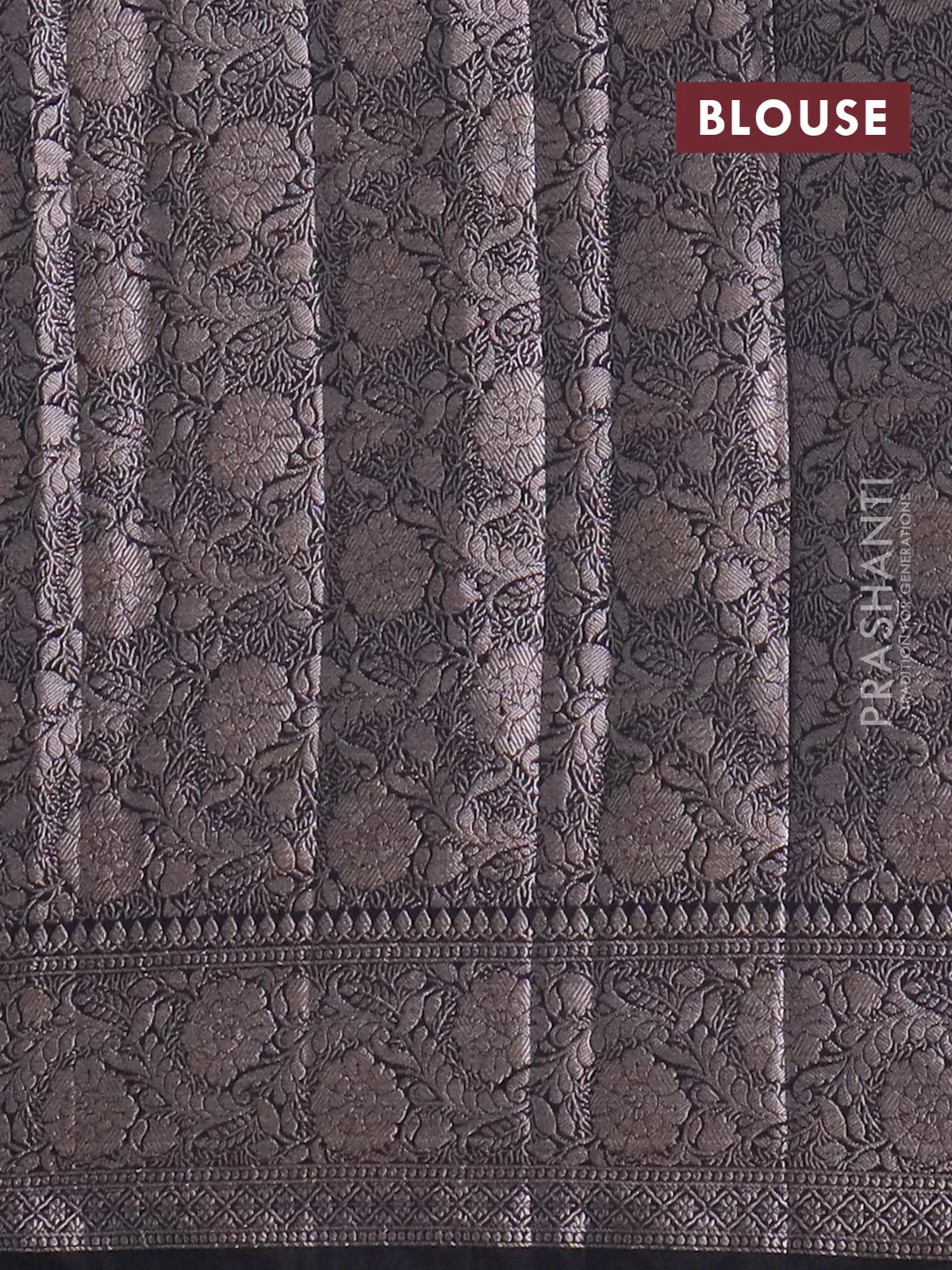 Banarasi semi chiniya saree black with allover thread & zari woven buttas and woven border - Image 4