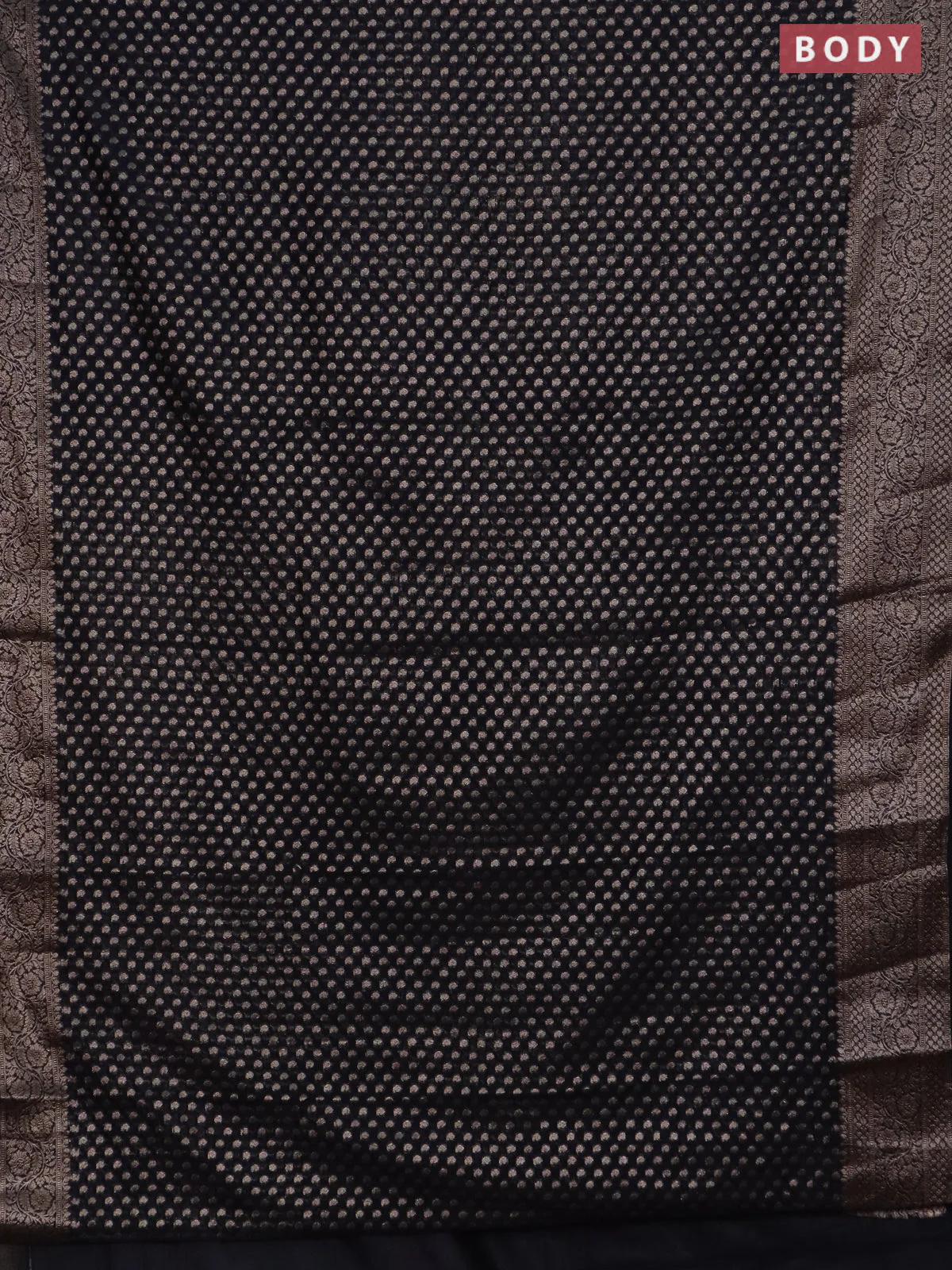 Banarasi semi chiniya saree black with allover thread & zari woven paisley buttas and woven border - Image 2