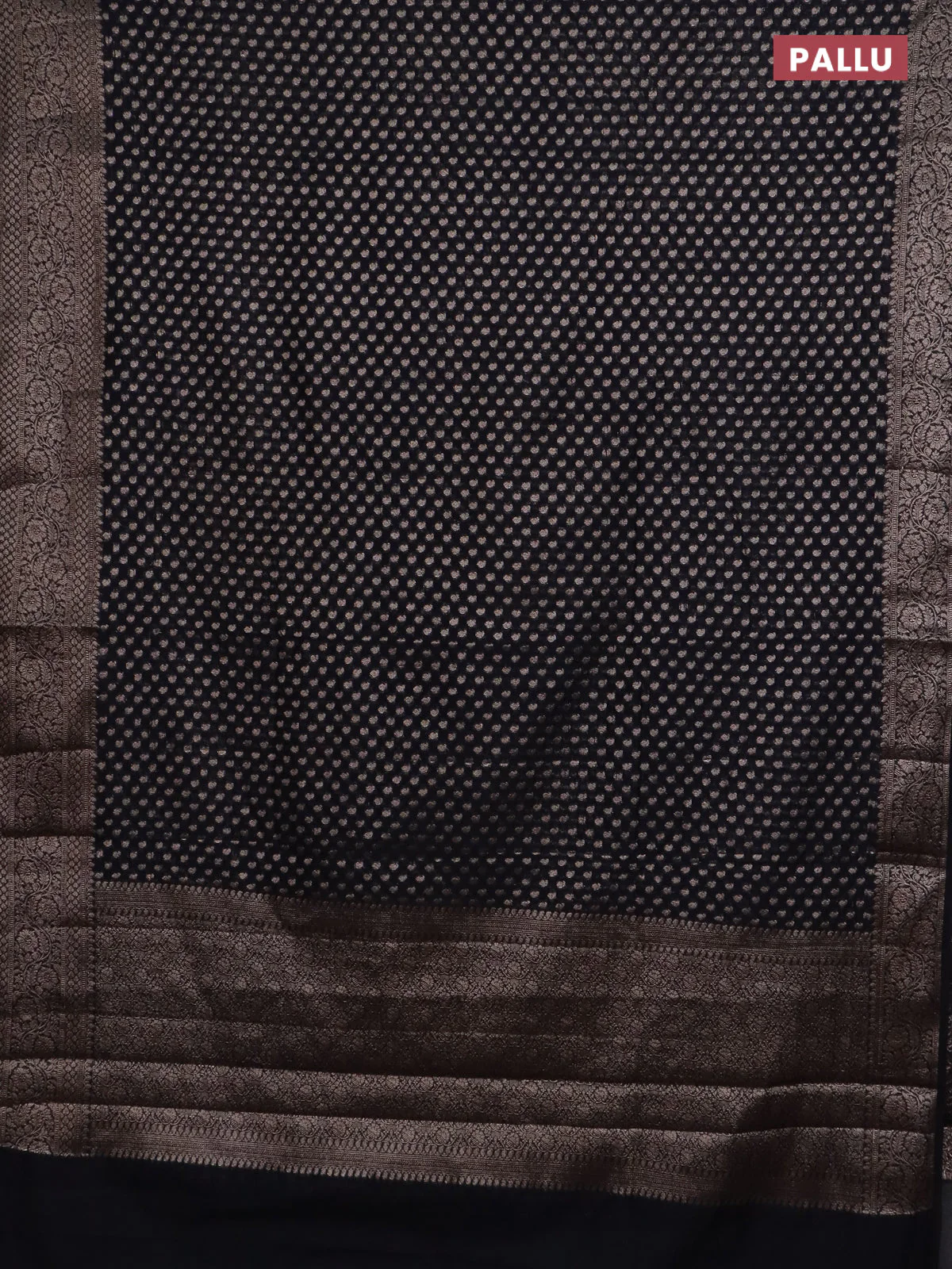 Banarasi semi chiniya saree black with allover thread & zari woven paisley buttas and woven border - Image 3