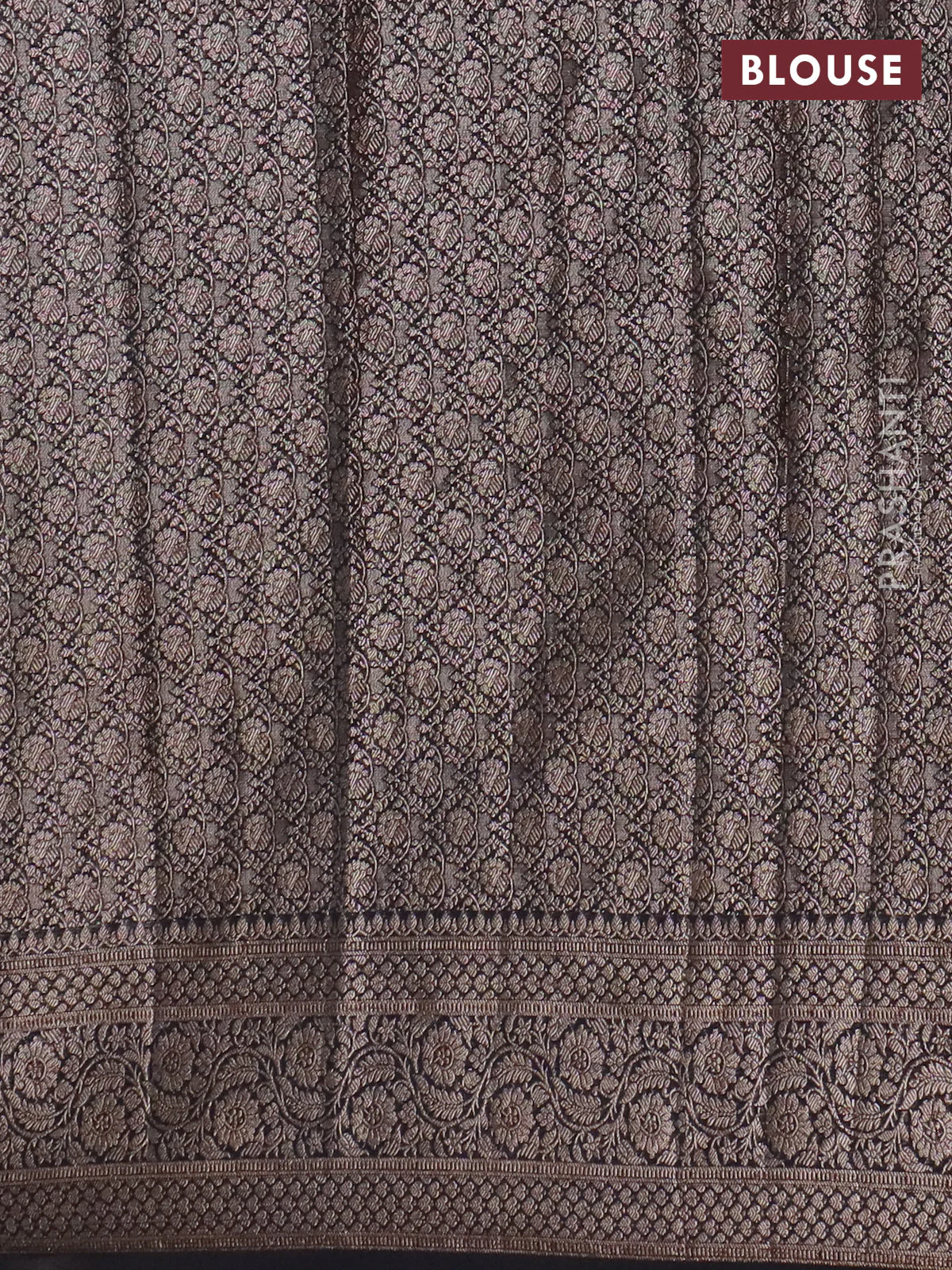 Banarasi semi chiniya saree black with allover thread & zari woven paisley buttas and woven border - Image 4