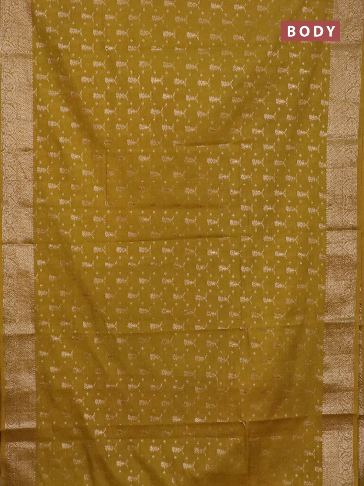 Banarasi semi chiniya saree dark mustard with allover thread & zari woven buttas and woven border - Image 2