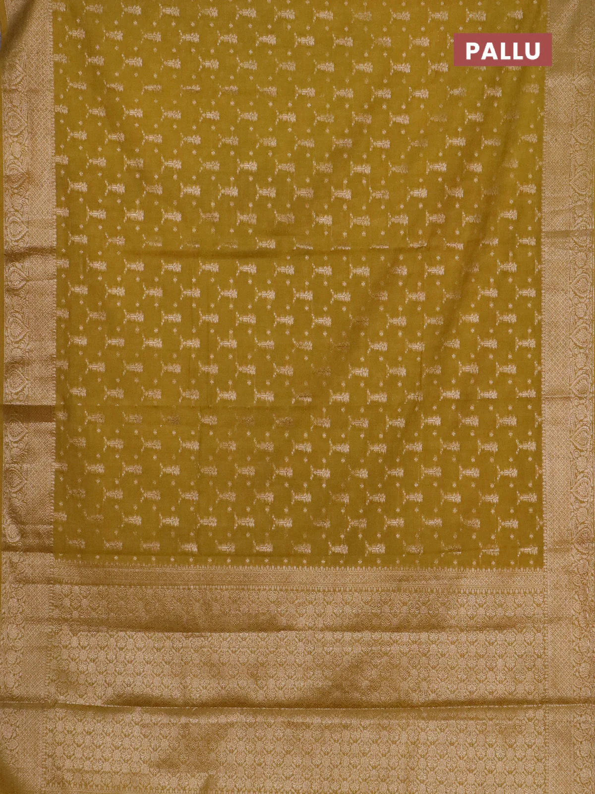 Banarasi semi chiniya saree dark mustard with allover thread & zari woven buttas and woven border - Image 3