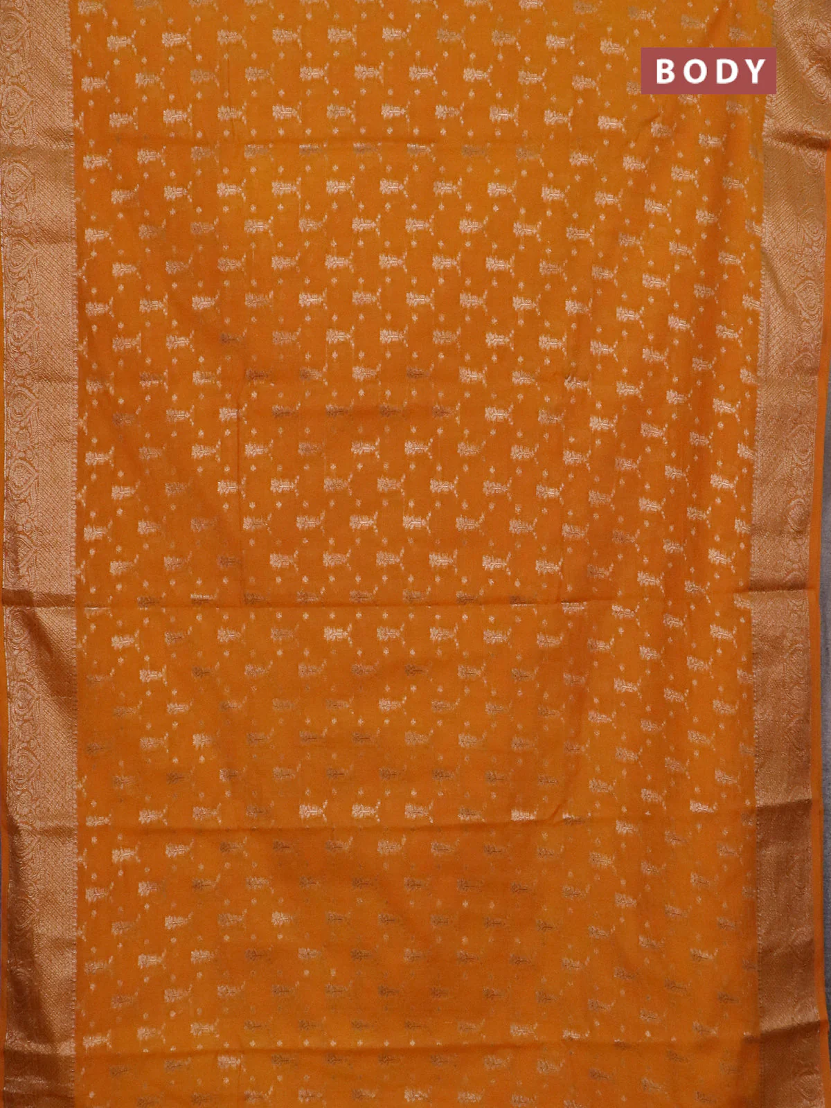 Banarasi semi chiniya saree dark mustard with allover thread & zari woven buttas and woven border - Image 2