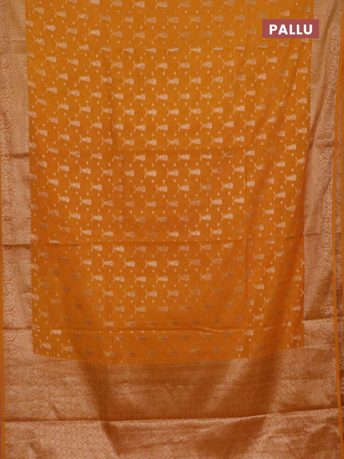 Banarasi semi chiniya saree dark mustard with allover thread & zari woven buttas and woven border - Image 3