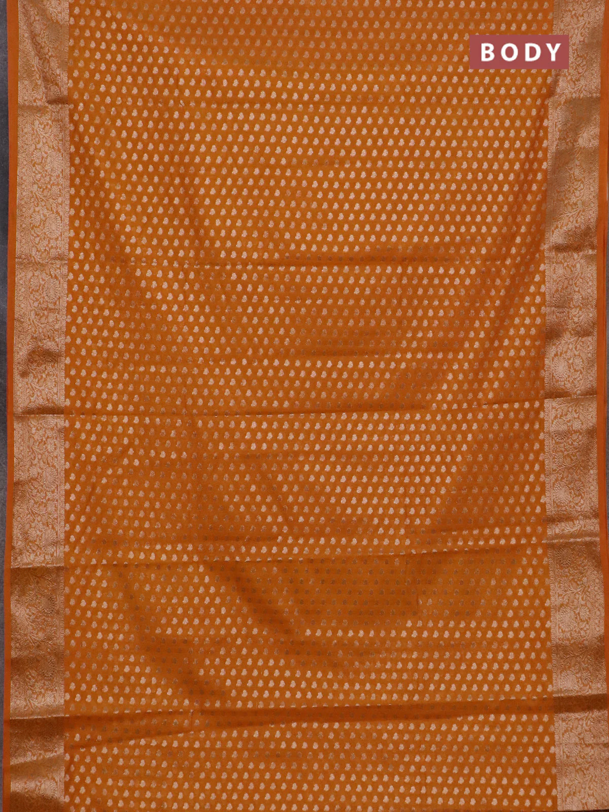 Banarasi semi chiniya saree dark mustard with allover thread & zari woven buttas and woven border - Image 2