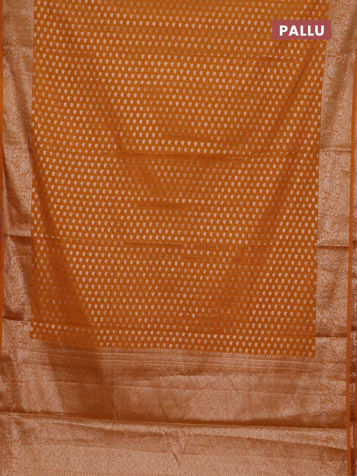 Banarasi semi chiniya saree dark mustard with allover thread & zari woven buttas and woven border - Image 3