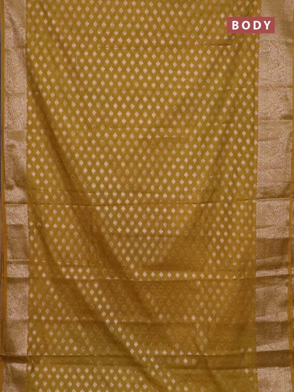 Banarasi semi chiniya saree dark mustard with allover thread & zari woven buttas and woven border - Image 2