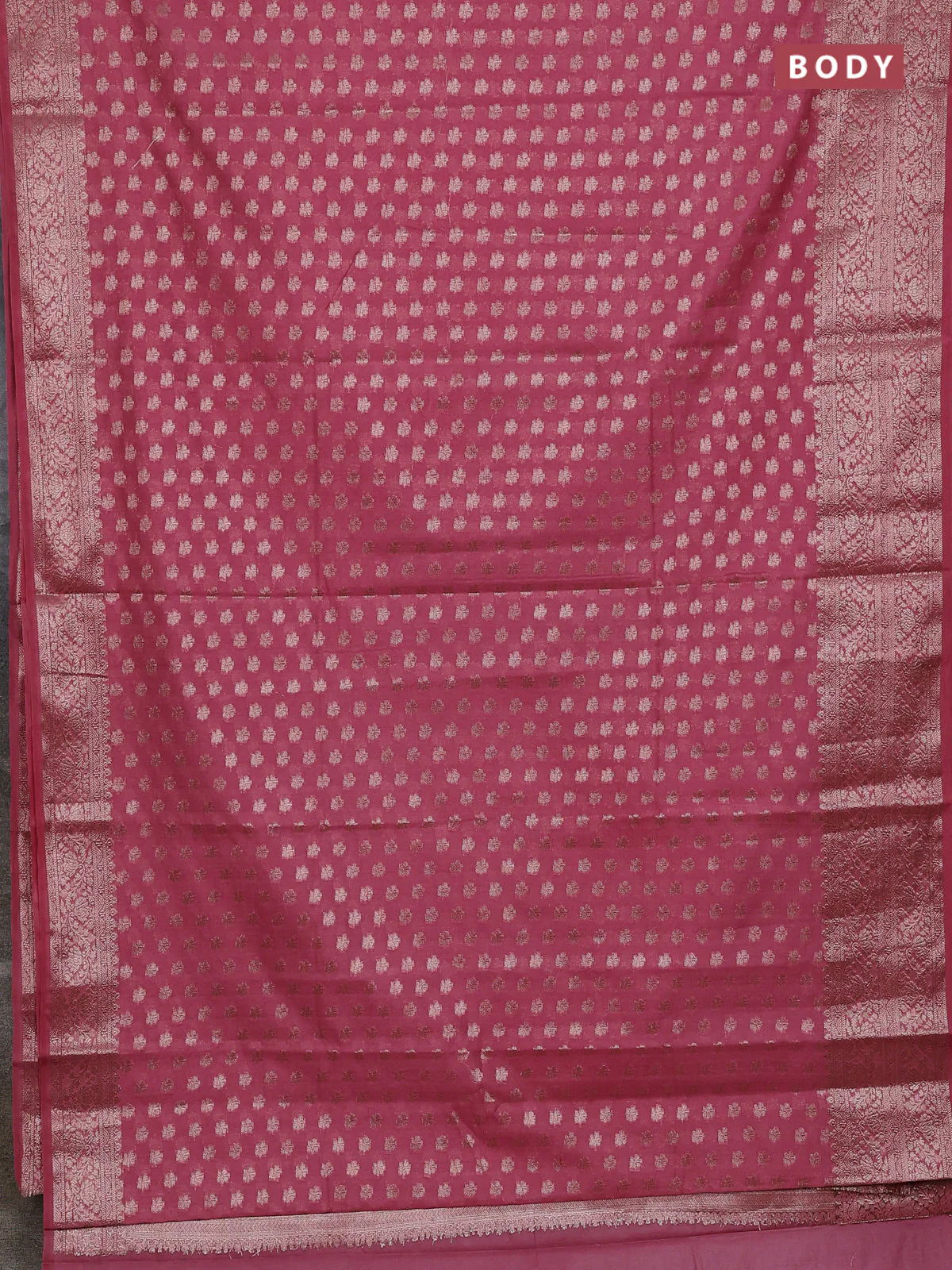 Banarasi semi chiniya saree dark peach with allover thread & zari weaves and woven border - Image 2
