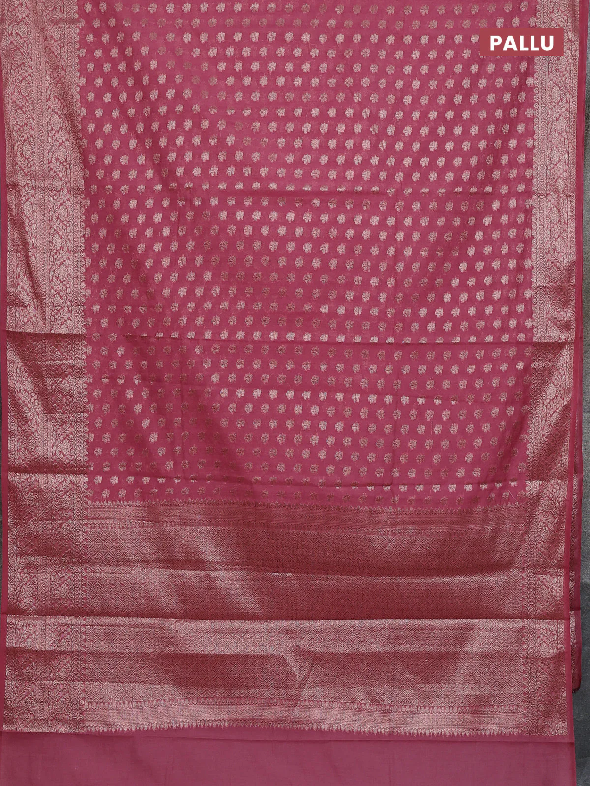 Banarasi semi chiniya saree dark peach with allover thread & zari weaves and woven border - Image 3