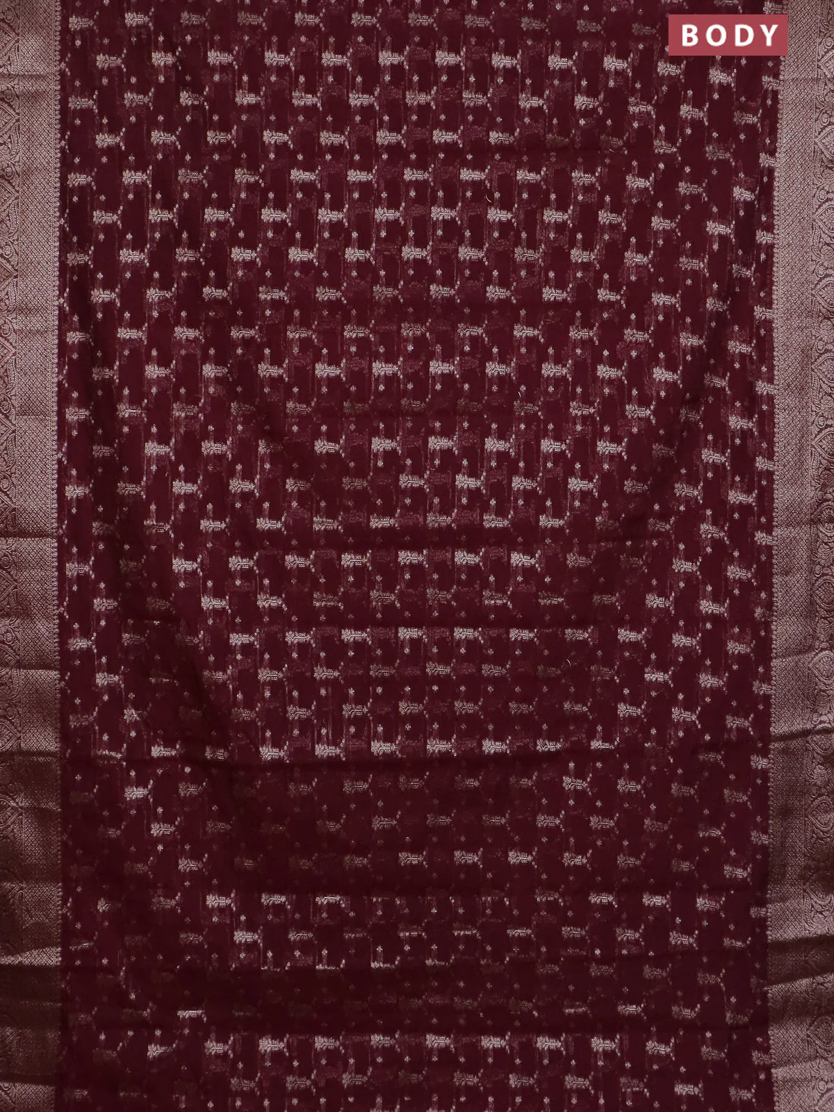 Banarasi semi chiniya saree deep maroon with allover thread & zari weaves and woven border - Image 2