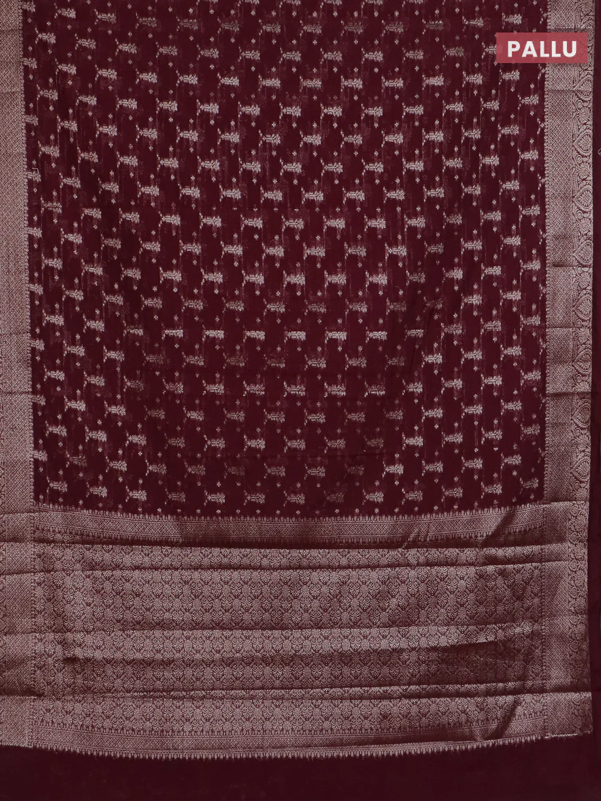 Banarasi semi chiniya saree deep maroon with allover thread & zari weaves and woven border - Image 3