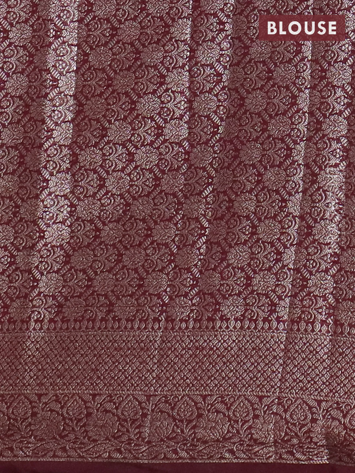 Banarasi semi chiniya saree deep maroon with allover thread & zari weaves and woven border - Image 4