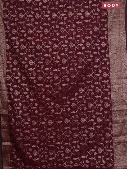 Banarasi semi chiniya saree deep maroon with allover thread & zari weaves and woven border - Image 2