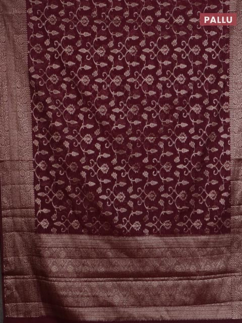 Banarasi semi chiniya saree deep maroon with allover thread & zari weaves and woven border - Image 3