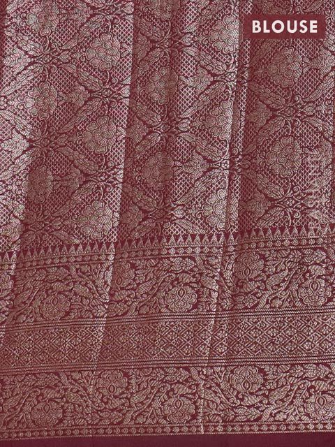 Banarasi semi chiniya saree deep maroon with allover thread & zari weaves and woven border - Image 4