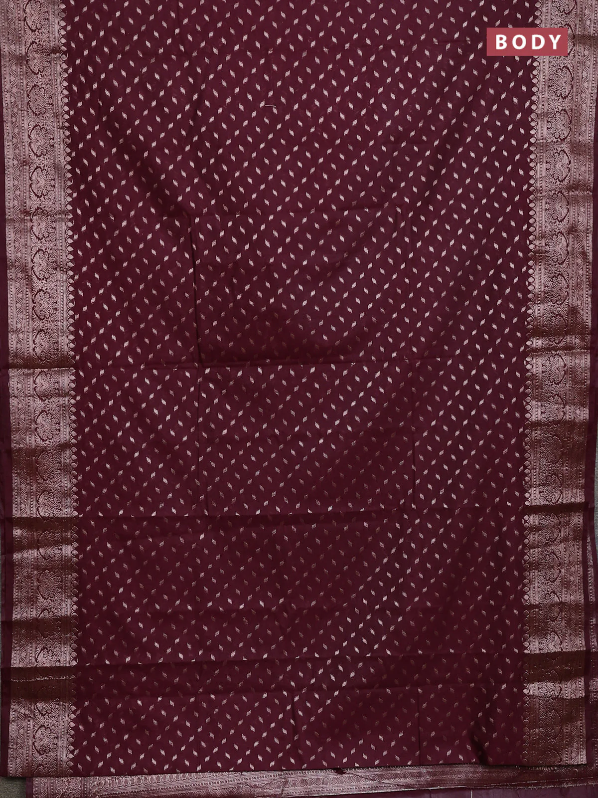 Banarasi semi chiniya saree deep maroon with allover thread & zari woven buttas and woven border - Image 2