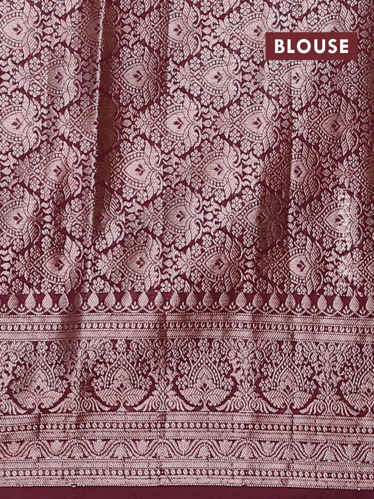 Banarasi semi chiniya saree deep maroon with allover thread & zari woven buttas and woven border - Image 4