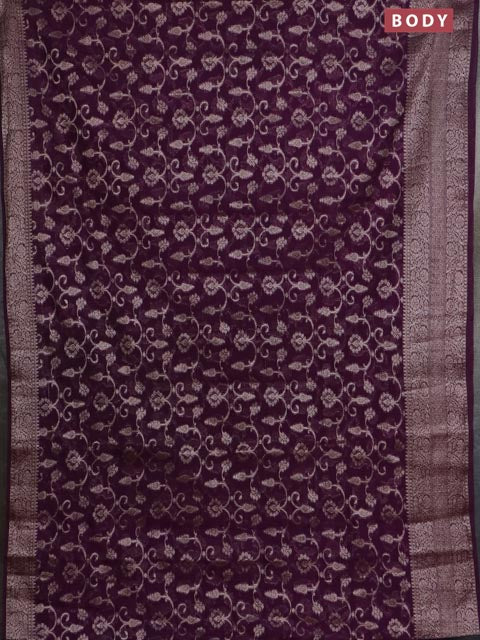 Banarasi semi chiniya saree deep purple with allover thread & zari weaves and woven border - Image 2