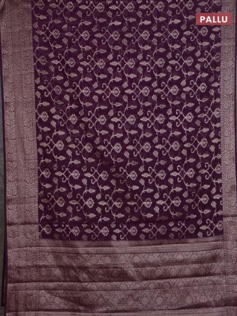 Banarasi semi chiniya saree deep purple with allover thread & zari weaves and woven border - Image 3