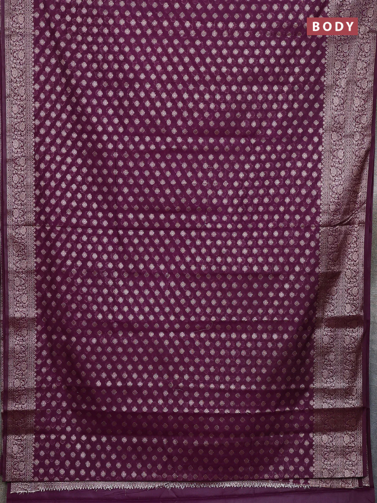 Banarasi semi chiniya saree deep purple with allover thread & zari woven buttas and woven border - Image 2