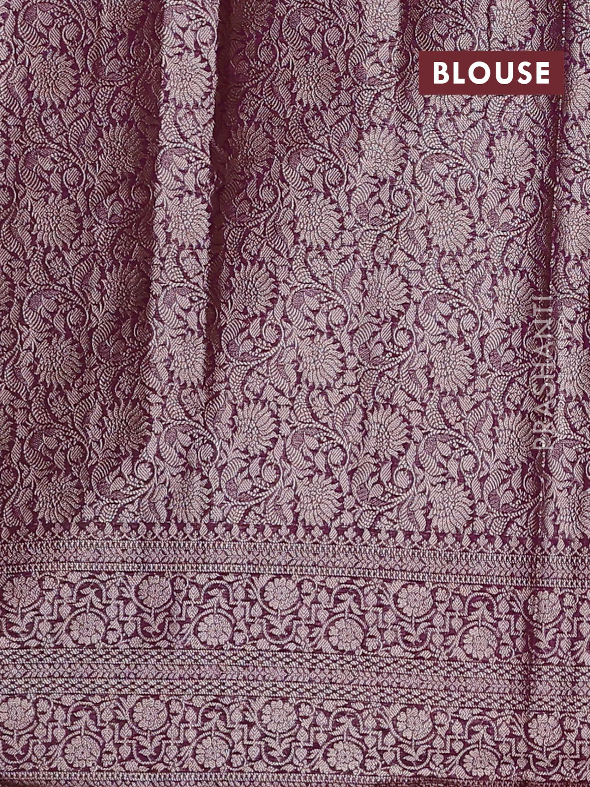 Banarasi semi chiniya saree deep purple with allover thread & zari woven buttas and woven border - Image 4