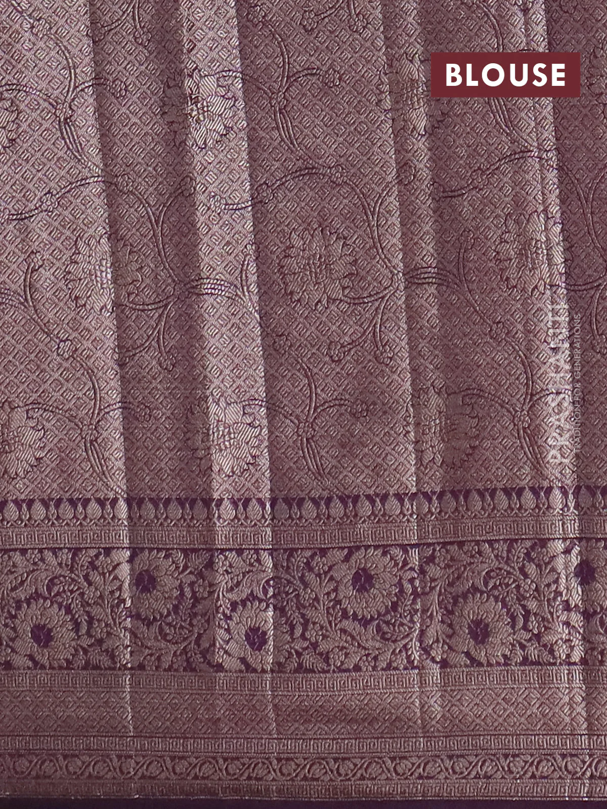 Banarasi semi chiniya saree deep purple with allover thread & zari woven buttas and woven border - Image 4