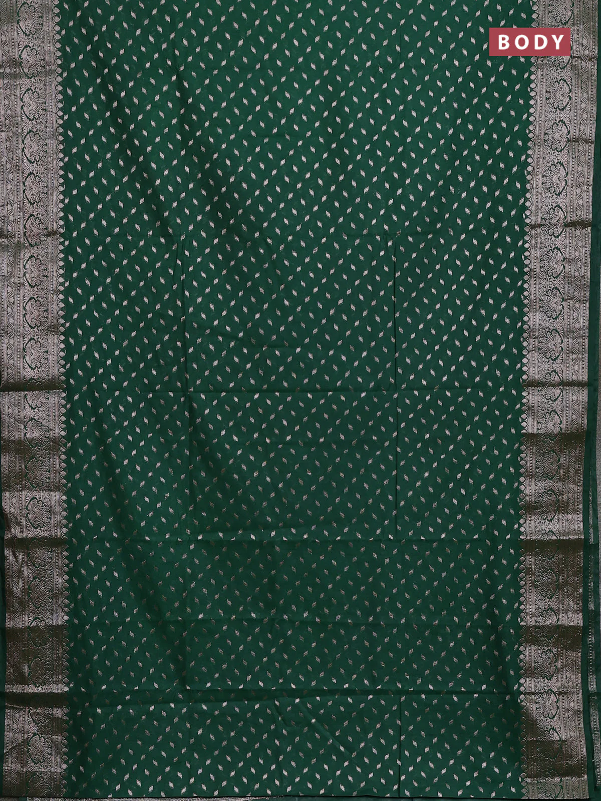 Banarasi semi chiniya saree green with allover thread & zari woven buttas and woven border - Image 2