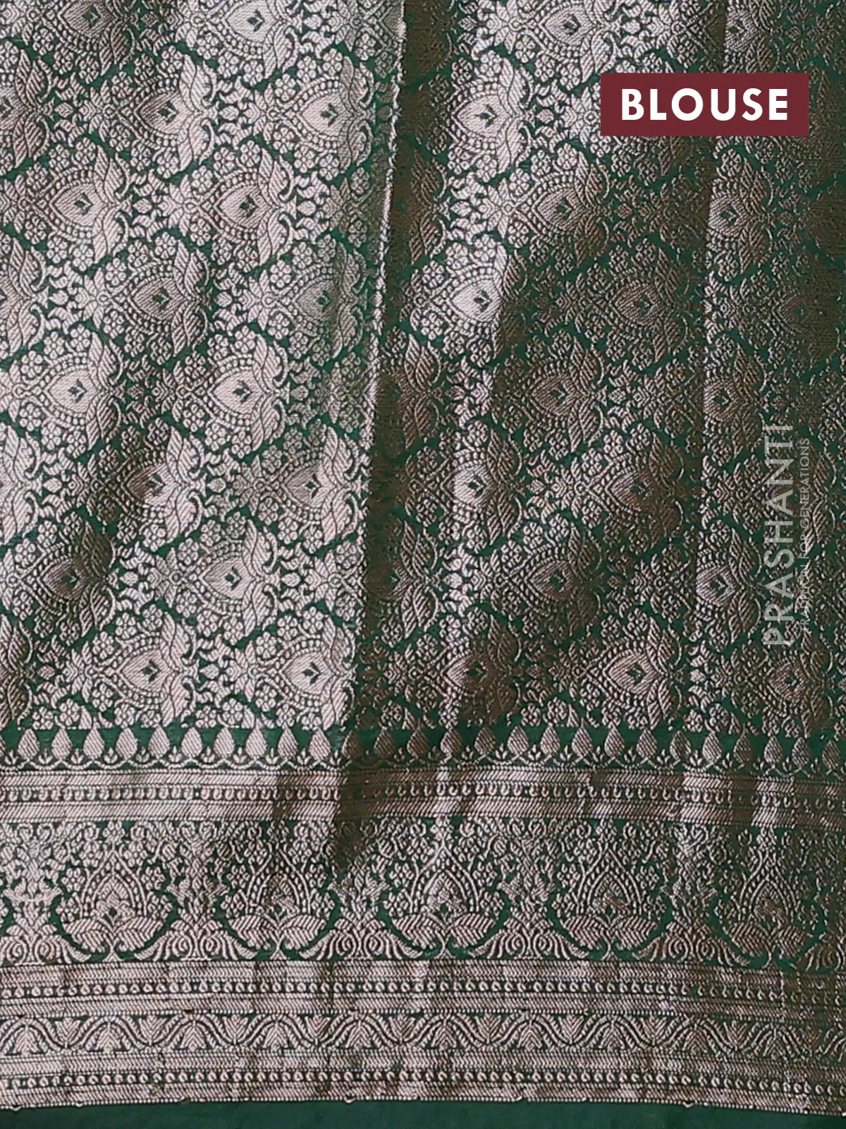 Banarasi semi chiniya saree green with allover thread & zari woven buttas and woven border - Image 4