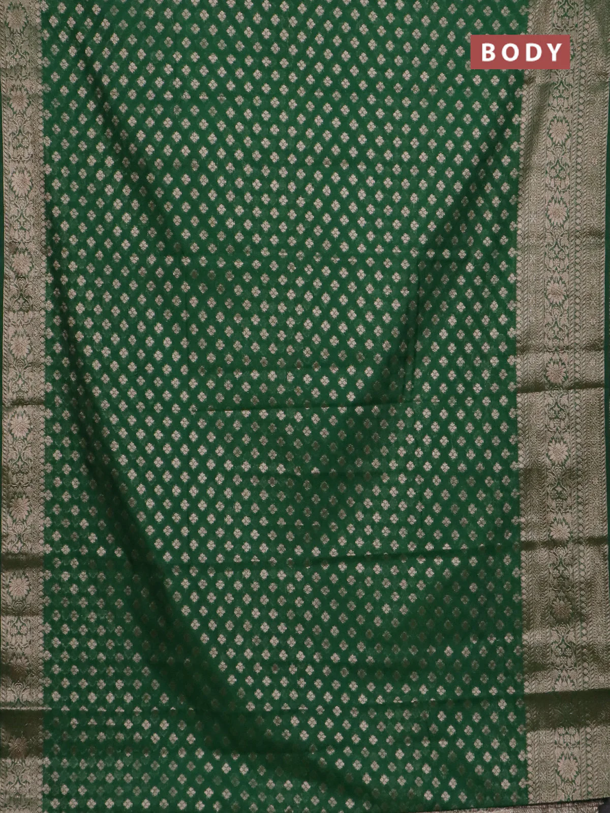Banarasi semi chiniya saree green with allover thread & zari woven buttas and woven border - Image 2