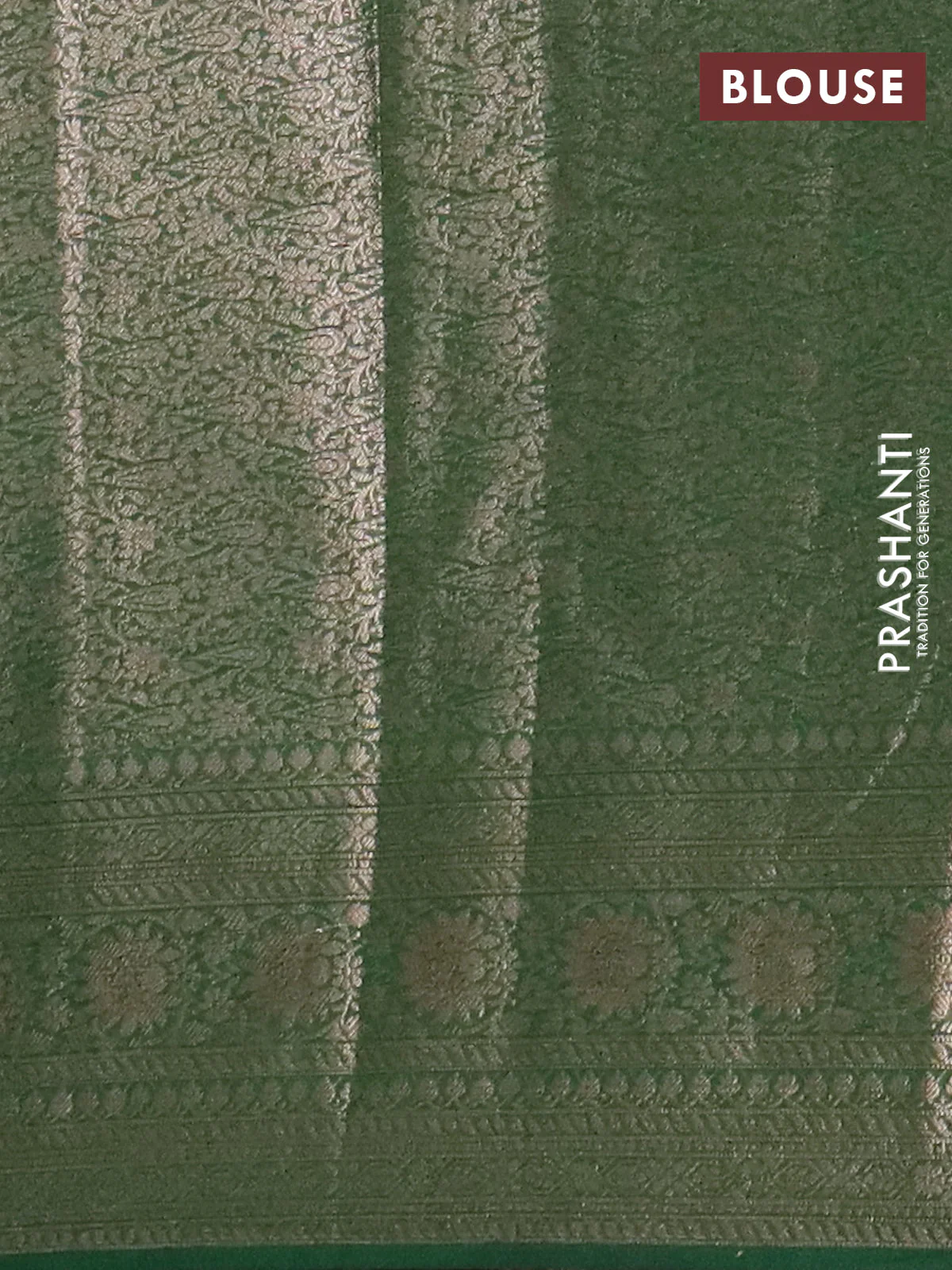 Banarasi semi chiniya saree green with allover thread & zari woven buttas and woven border - Image 4