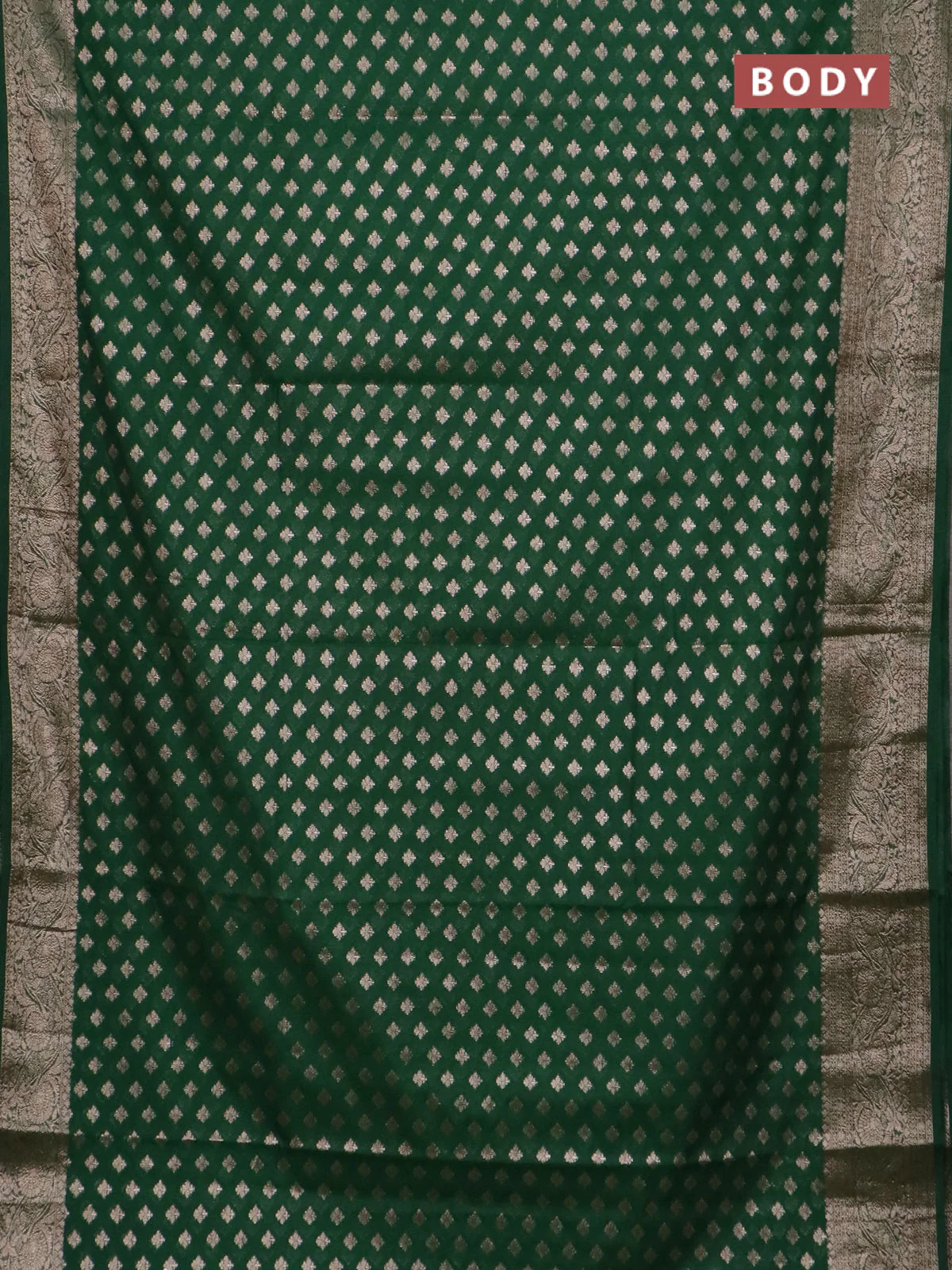 Banarasi semi chiniya saree green with allover thread & zari woven buttas and woven border - Image 2
