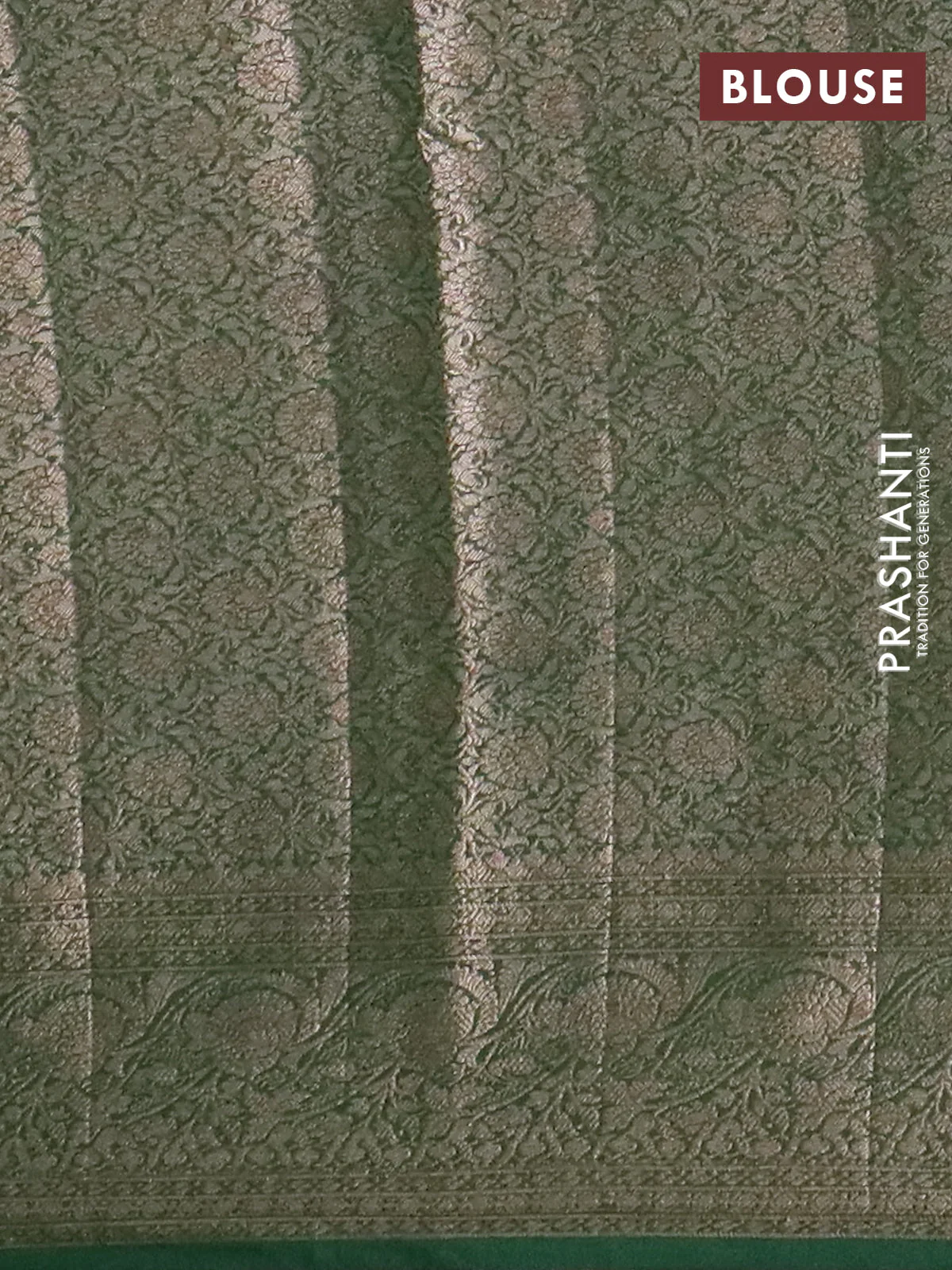 Banarasi semi chiniya saree green with allover thread & zari woven buttas and woven border - Image 4