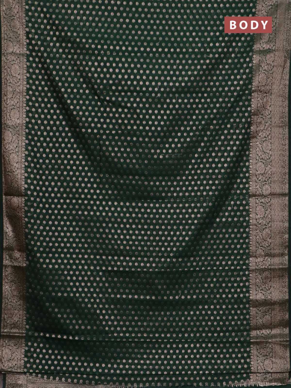 Banarasi semi chiniya saree green with allover thread & zari woven buttas and woven border - Image 2