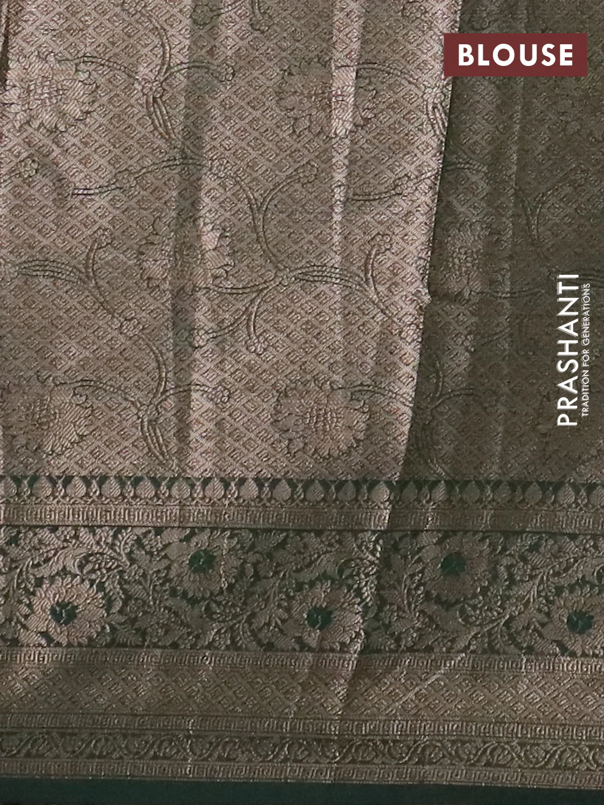 Banarasi semi chiniya saree green with allover thread & zari woven buttas and woven border - Image 4
