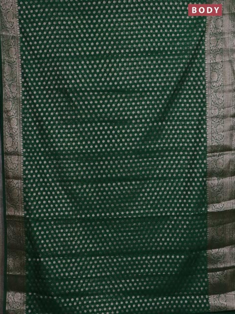 Banarasi semi chiniya saree green with allover thread & zari woven buttas and woven border - Image 2