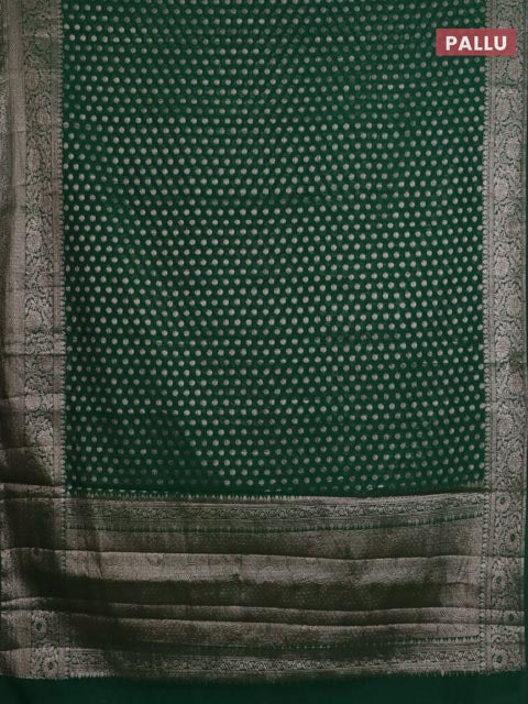 Banarasi semi chiniya saree green with allover thread & zari woven buttas and woven border - Image 3