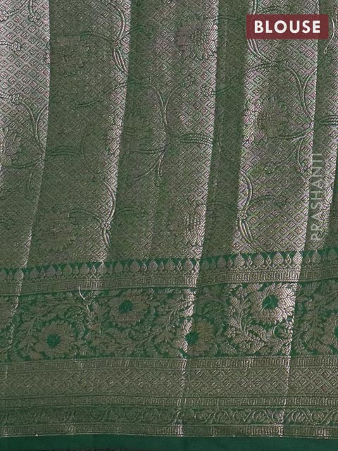 Banarasi semi chiniya saree green with allover thread & zari woven buttas and woven border - Image 4