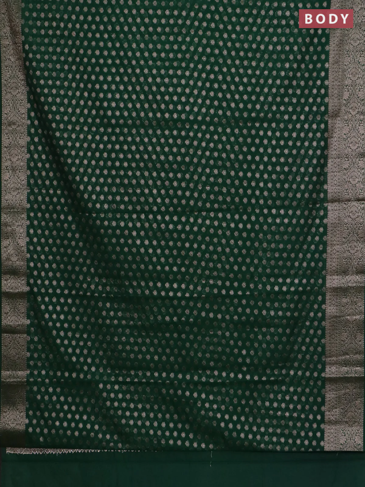 Banarasi semi chiniya saree green with allover thread & zari woven buttas and woven border - Image 2