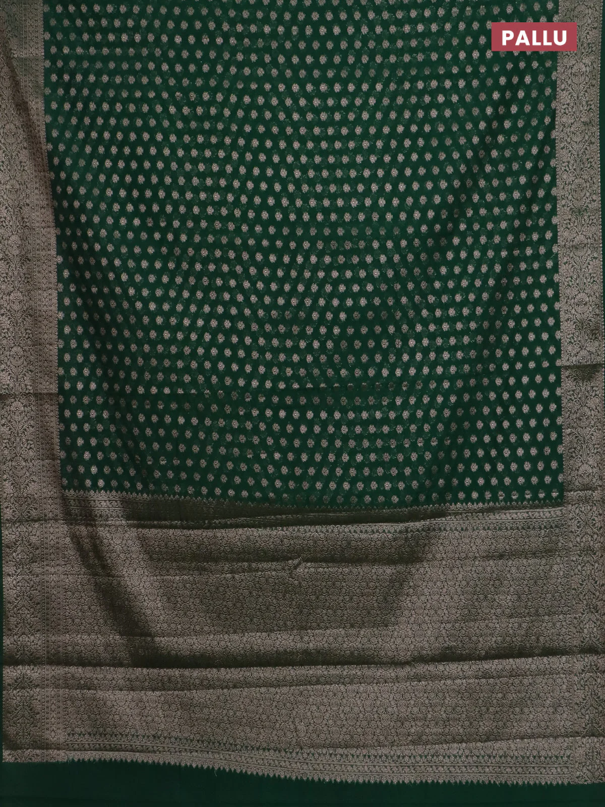 Banarasi semi chiniya saree green with allover thread & zari woven buttas and woven border - Image 3