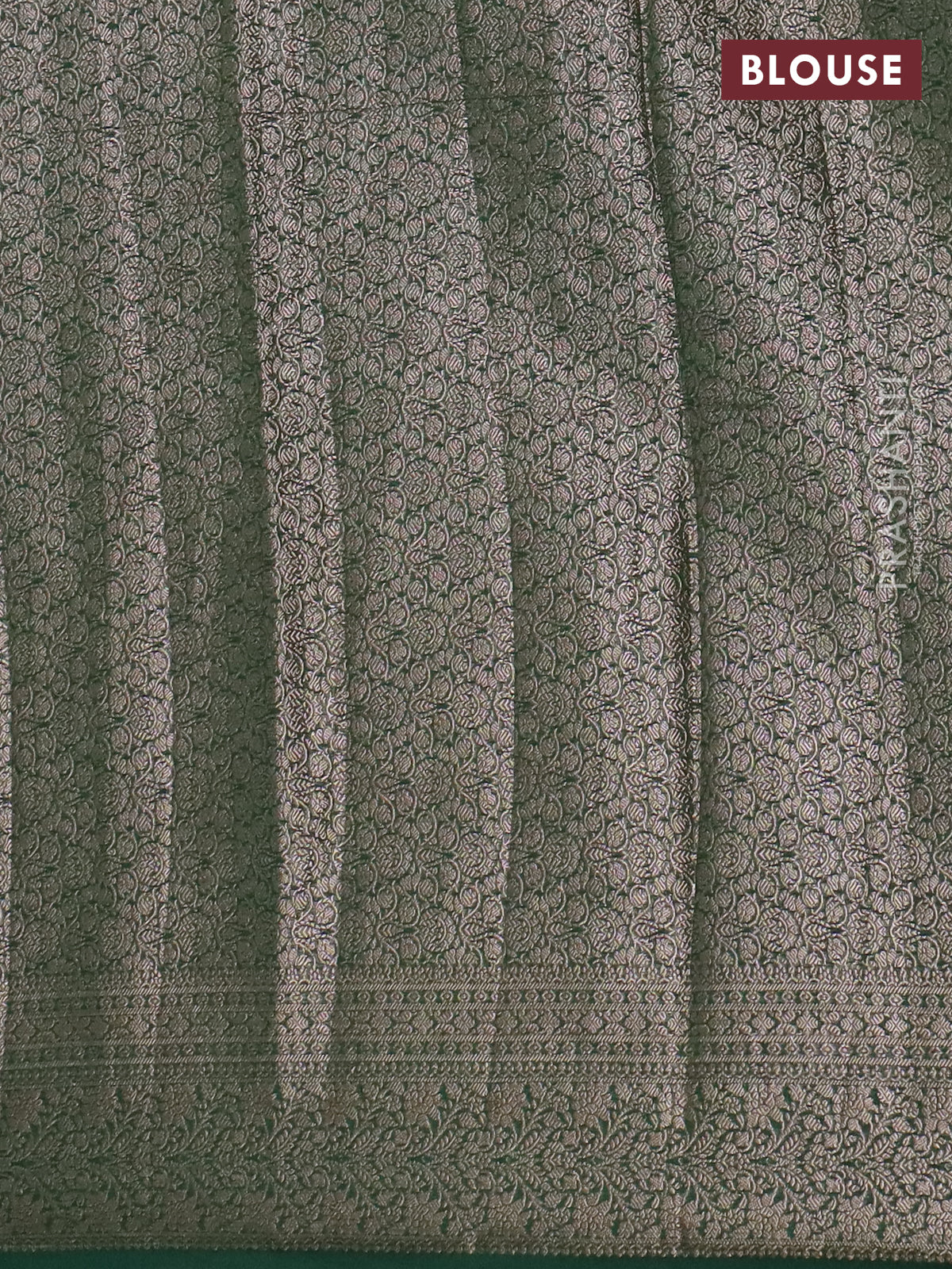 Banarasi semi chiniya saree green with allover thread & zari woven buttas and woven border - Image 4