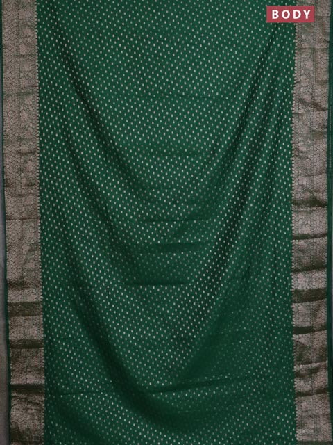 Banarasi semi chiniya saree green with allover thread & zari woven buttas and woven border - Image 2