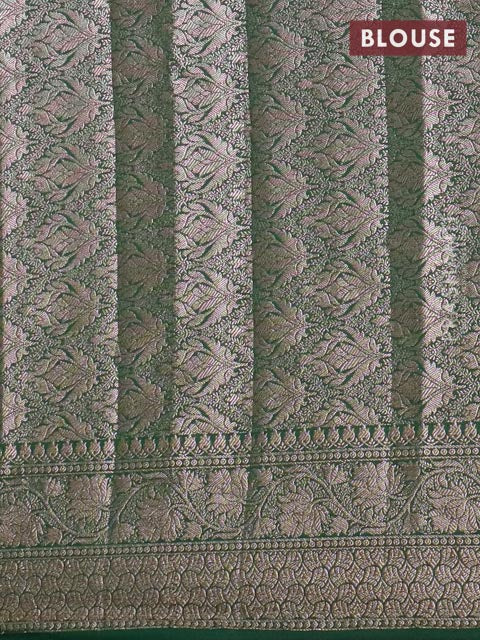 Banarasi semi chiniya saree green with allover thread & zari woven buttas and woven border - Image 4