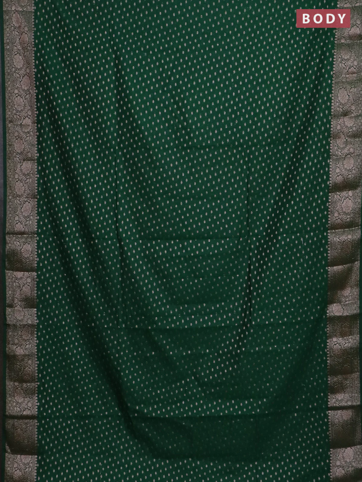 Banarasi semi chiniya saree green with allover thread & zari woven buttas and woven border - Image 2