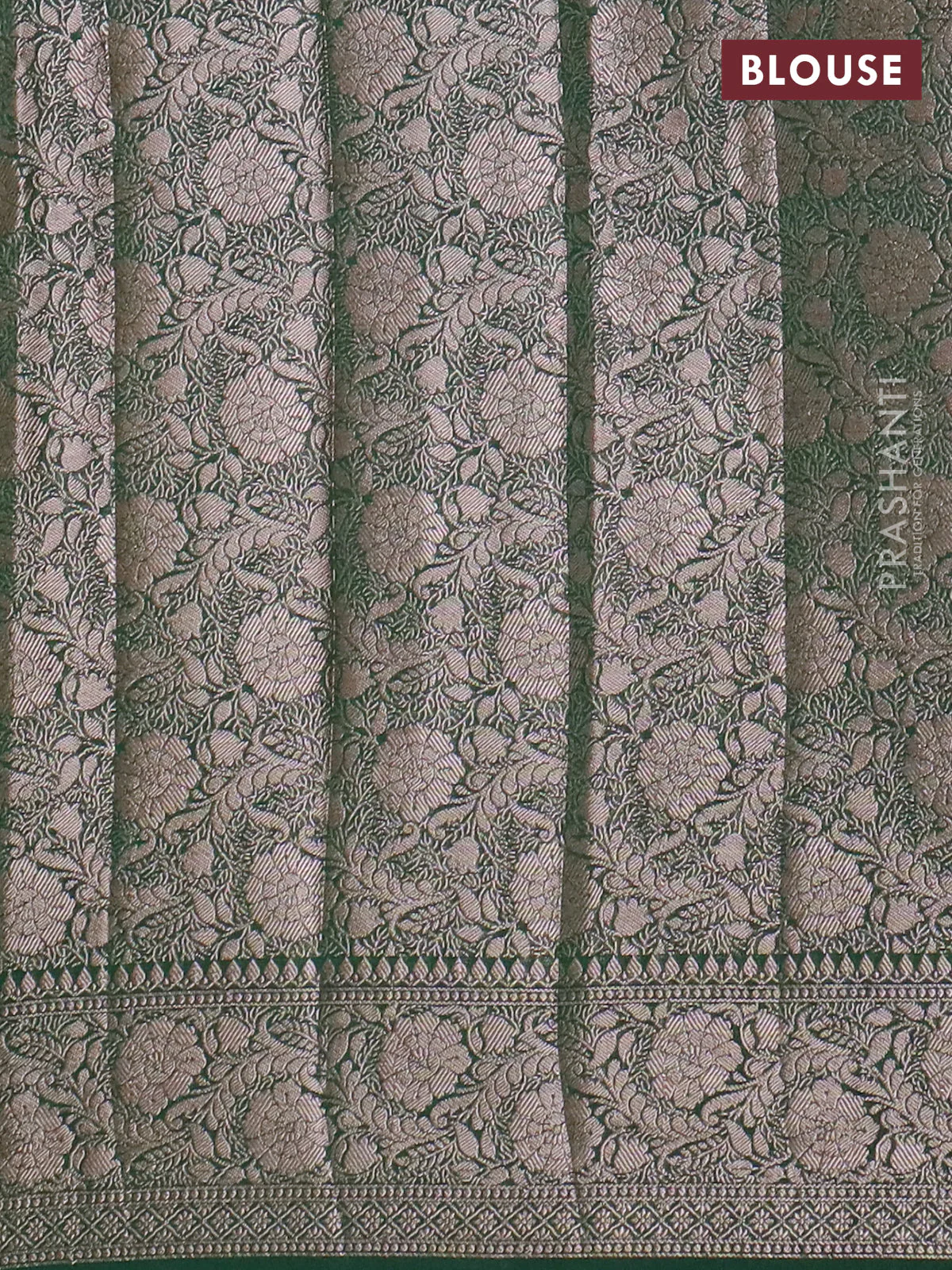Banarasi semi chiniya saree green with allover thread & zari woven buttas and woven border - Image 4